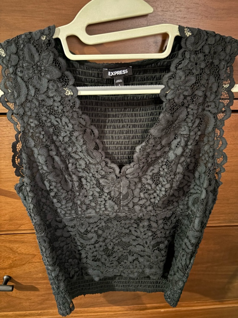 Express Black Smocked Lace Detail Tank